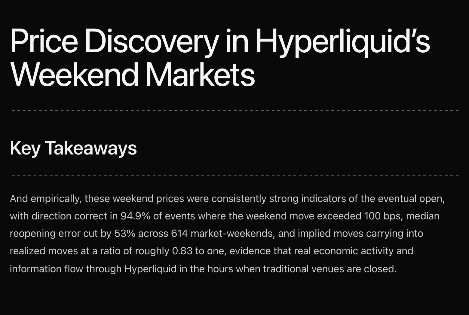 0xArchive 刊登的 Hyperliquid 周末市场价格发现研究的要点截图